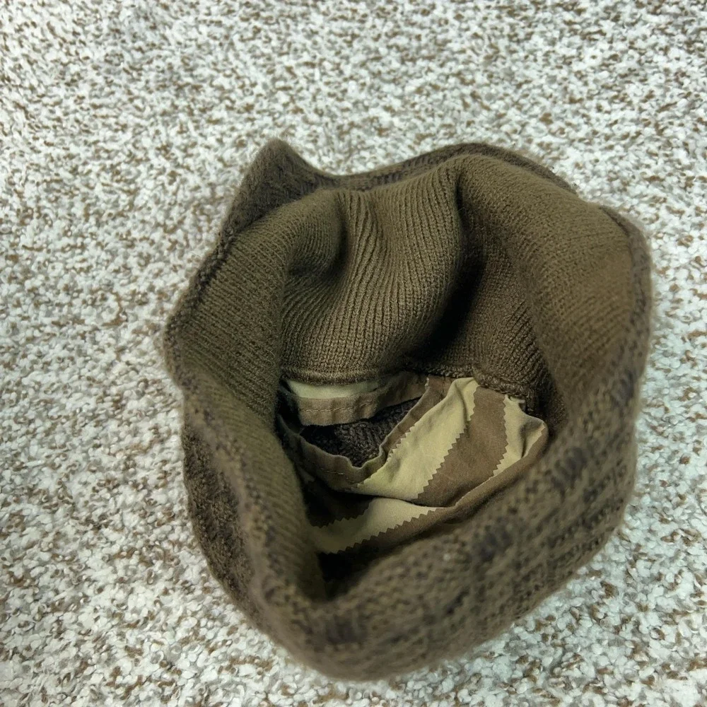 Adidas Mens Hat Beanie Knit Brown Check Lined Trefoil Logo One Size Winter Y2K